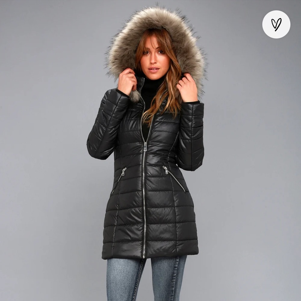 Lulu’s LA Coalition Black MIDI Puffer Coat